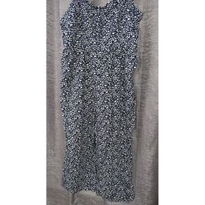 Linen Old Navy Blue/Floral Pant Jumper W/Pockets Women's XL Wide Leg/Relaxed Fit